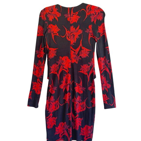 Roberto Cavalli Red Floral Bodycon Dress Black Long Sleeve Made in Italy 42 - Picture 2 of 9